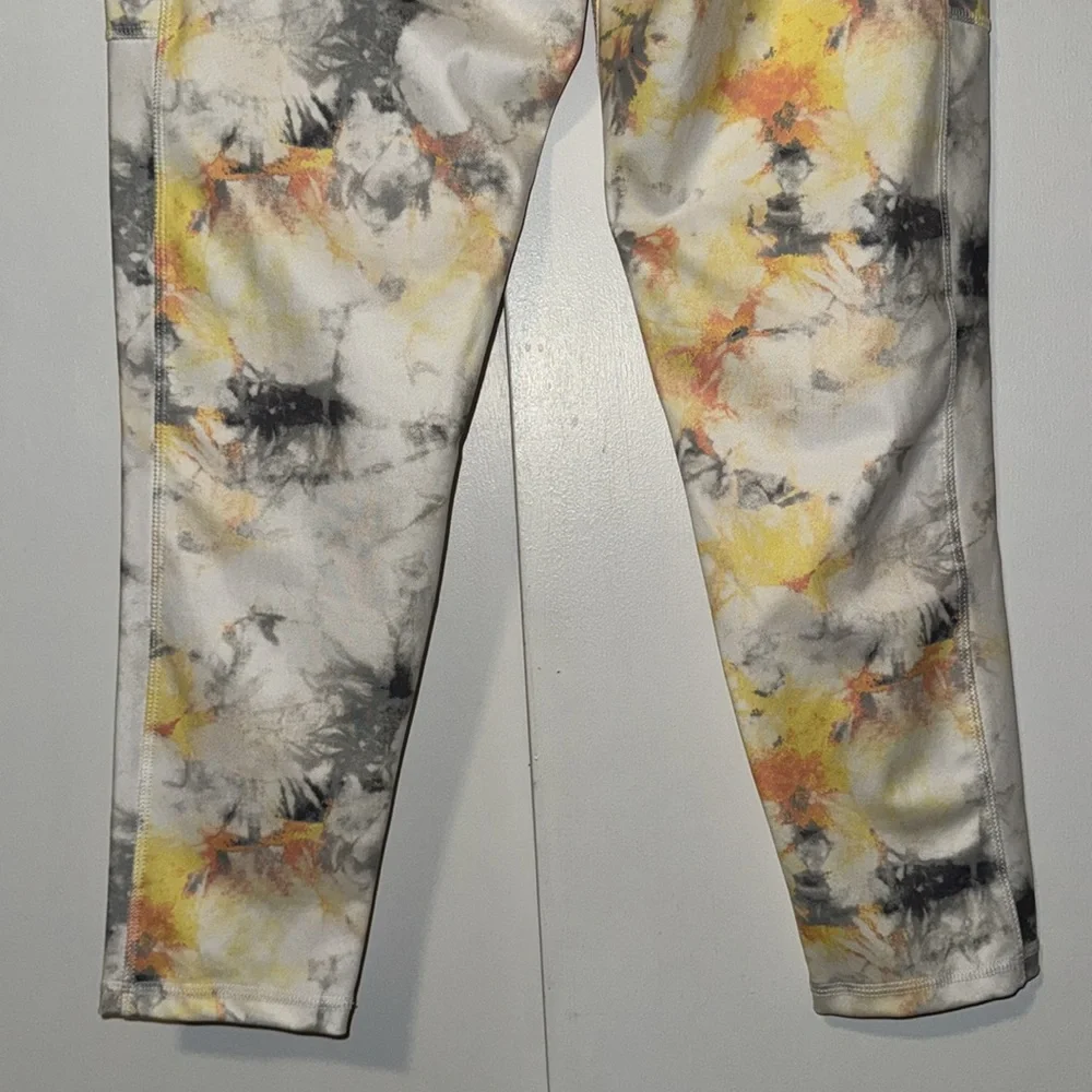 Cato Cropped Tie Dye Leggings w Side Pockets Orange Yellow Gray Women’s S Small
